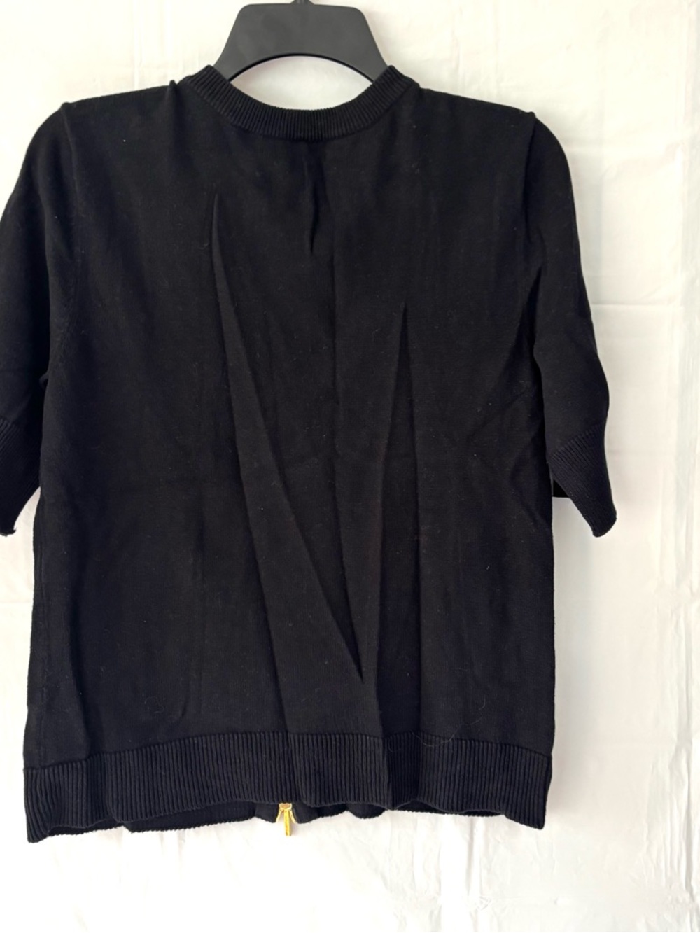 NWOT Lauren Ralph Lauren Black Gold Zip-Front Cotton Short Sleeve Cardigan SZ M - Picture 2 of 9